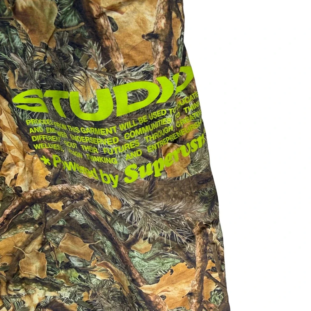 STUDIO Powered by Supervsn Mens Camo Nylon Track Pants Joggers Neon Green Logo M